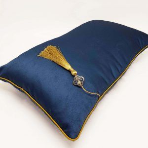VELVET ARM SILK CUSHION WITH TASSEL (ROYAL BLUE)