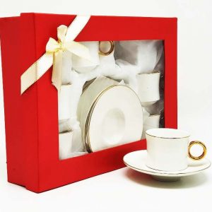 Turkish coffee set (CONCAVE WHITE/GOLD RINGS)