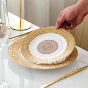 Hermes mosaique golden dining plates (set of 8)