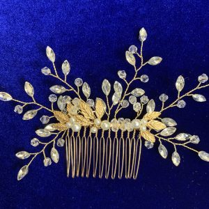 Pastel flower and leaf hair comb (Gold)