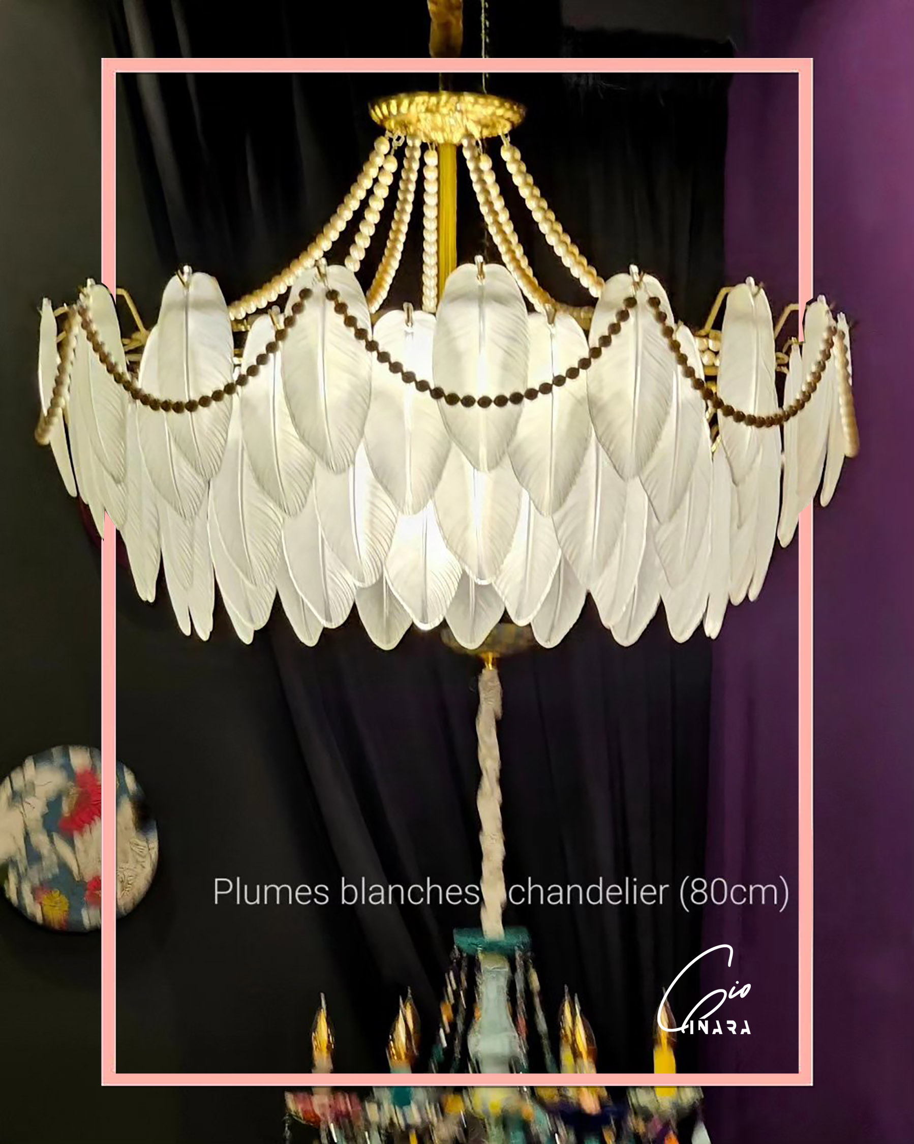 Plumes Blanches chandelier Round 80cm