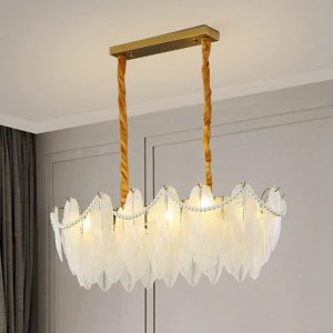 Plumes Blanches chandelier long 80cm